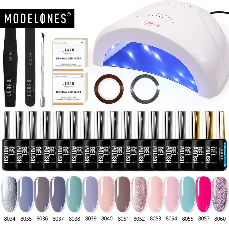 

Modelones Full Color Gel Polish Set Nail Art Led Lamp Tools Set Soak Off Nail Salon UV Gel Polish Long Lasting Base Top Coat Gel
