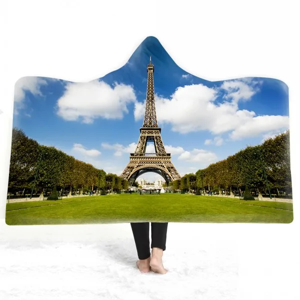 Color-3 Вид природы 3d печать одеяло башня Парижа Белое Облако флис шерпа с капюшоном пледы одеяло взрослый носимый сон одеяло на диван кровать - Цвет: Color-3