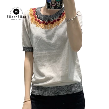 

Casual Sweater Women Round Neck Wool Knitted Pullover Spring Floral Knitwear