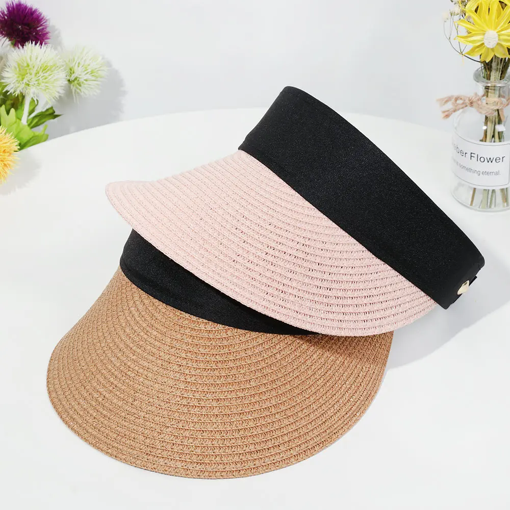 Wide Brim Straw Cap Women Portable Beach Sun Hat Roll-up Summer Casual Outdoor Sunscreen Visors Hat