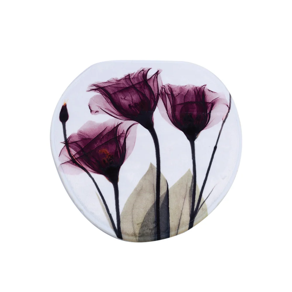 Shower Curtain Set Toilet Seat Flower Shape Polyester Soft Comfortable Printing Beautiful Durable Three-Piece Toilet Waterproof