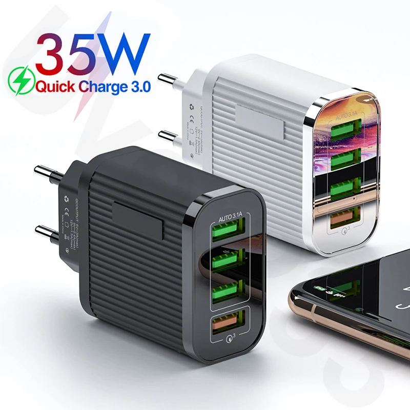 Быстрая зарядка 3,0 зарядное устройство для телефона 4 порта USB 35 Вт QC 3,0 быстрое зарядное устройство для iPhone 11 Xiaomi для huawei настенное зарядное устройство адаптер