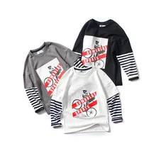 Осенняя Трикотажная футболка с длинными рукавами и круглым вырезом в Корейском стиле для больших мальчиков, детская Базовая рубашка из чистого хлопка