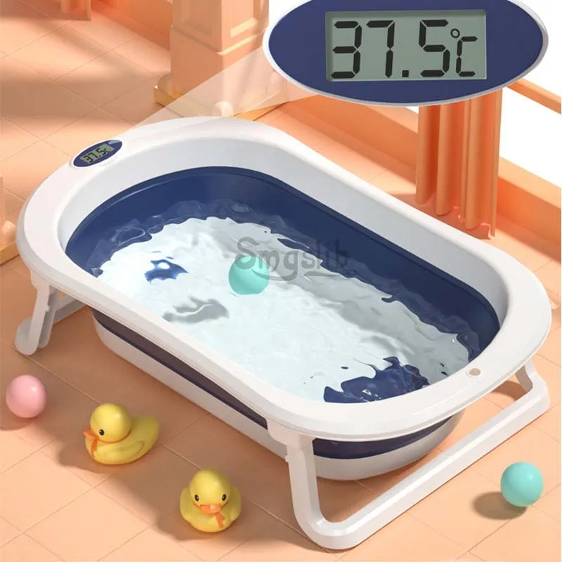 Bañera plegable para bebé con termómetro, bañera y ducha para bebé, Cubo de  baño, bañera plegable para niños - AliExpress