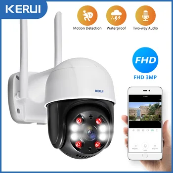 KERUI-cámara IP inalámbrica impermeable para exteriores, videocámara de seguridad para el hogar, videovigilancia CCTV, 4X domo PTZ, Zoom Digital, IR, 3MP, WiFi