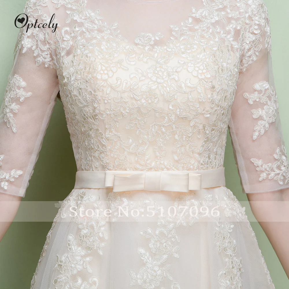 Optcely Vestido De Noiva, элегантные Половина рукава платье трапециевидной формы с круглым вырезом Свадебные платья с застежкой-молнией поезд длиной до пола, свадебные платья