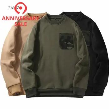 

FALIZA Hip Hop Casual Men's Sweatshirts Men Thick Warm Patchwork Hoodies Sweatshirts Camouflage Pocket O-Neck Sweatshirt WY10