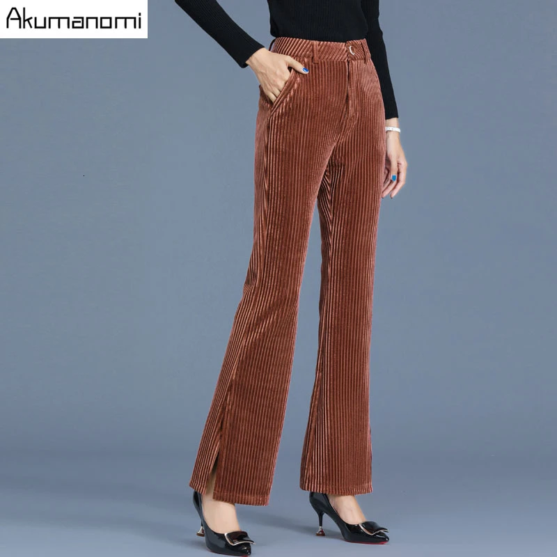 Женские зимние осенние вельветовые расклешенные брюки плюс размер 4XL черные коричневые брюки повседневные брюки на молнии штаны