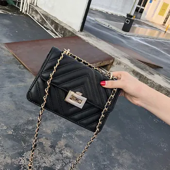 

PU Leather Crossbody bag for women vintage sewing design chain small shoulder messenger bag fashion ladies handbag and purse