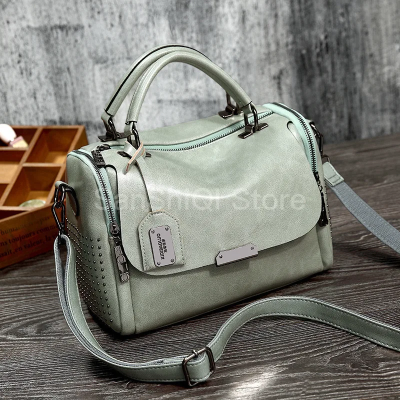 

2020 Vintage Boston Genuine Leather Luxury Handbags Designer Shoulder Bag Female Rivet Women Messenger Bags Tote Sac A Main