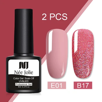 

Nee Jolie 8ml 2 Bottles/set Pure- Color Nail Gel Nail Soak Off UV Nail Art Gel Polish Semi Permanent Nail varnish Sequins Gel