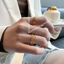  Vintage Gold Color Adjustable Rings For Women Retro Opening Metal Finger Rings Unisex Trendy Geometric Fashion Jewelry 6 