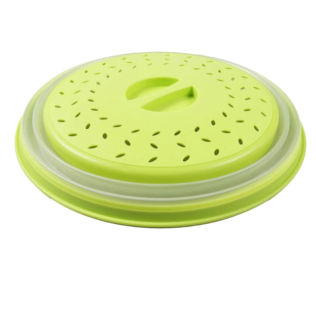 Yellow/Blue/Red 2 In 1 Collapsible Plastic Microwave Cover Foldable Nonslip Food Dish Bowl Lid Colander Strainer
