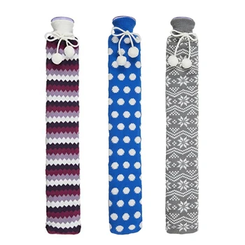 

Extra Long Hot Water Bottle with Knitted Removable Cover Xmas Gift Waist Hand Foot Warming