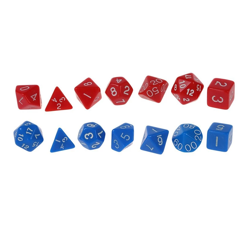 14 шт. игральные кости D4-D20 для игр Подземелья и Драконы RPG Подземелья и Драконы D&D, 7 шт. синий и 7 шт. красный