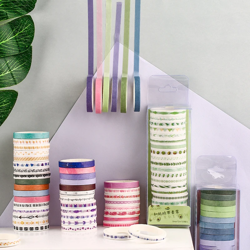 

20 pcs/lot Color aesthetics series Color Slim Washi Masking Tape set Paper Stickers Scrapbooking Stationery Decorative Tape