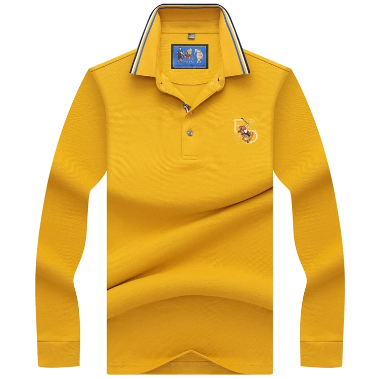 8893 Yellow Hollirtiger, супер удобные поло, para hombre, бизнес стиль, не скатывается, мужские поло с длинным рукавом, не деформируются, мягкие, одноцветные, Homme, рубашка поло - Цвет: 8893 Yellow