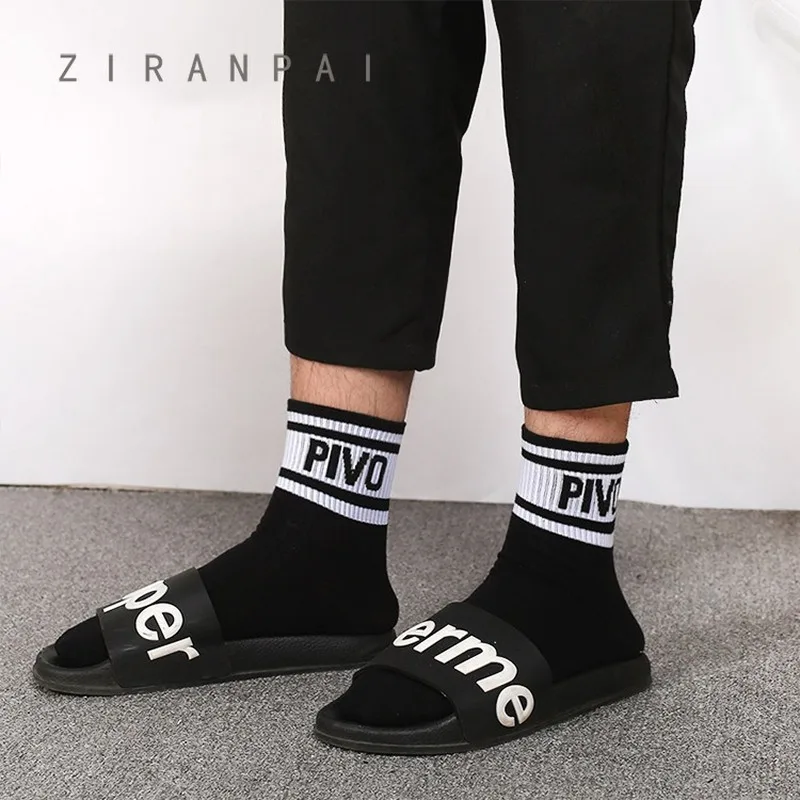 Весна-лето, мужские хлопковые носки с буквенным принтом, Harajuku, хип-хоп дышащие спортивные носки для скейтборда, носки для мальчиков в школьном стиле