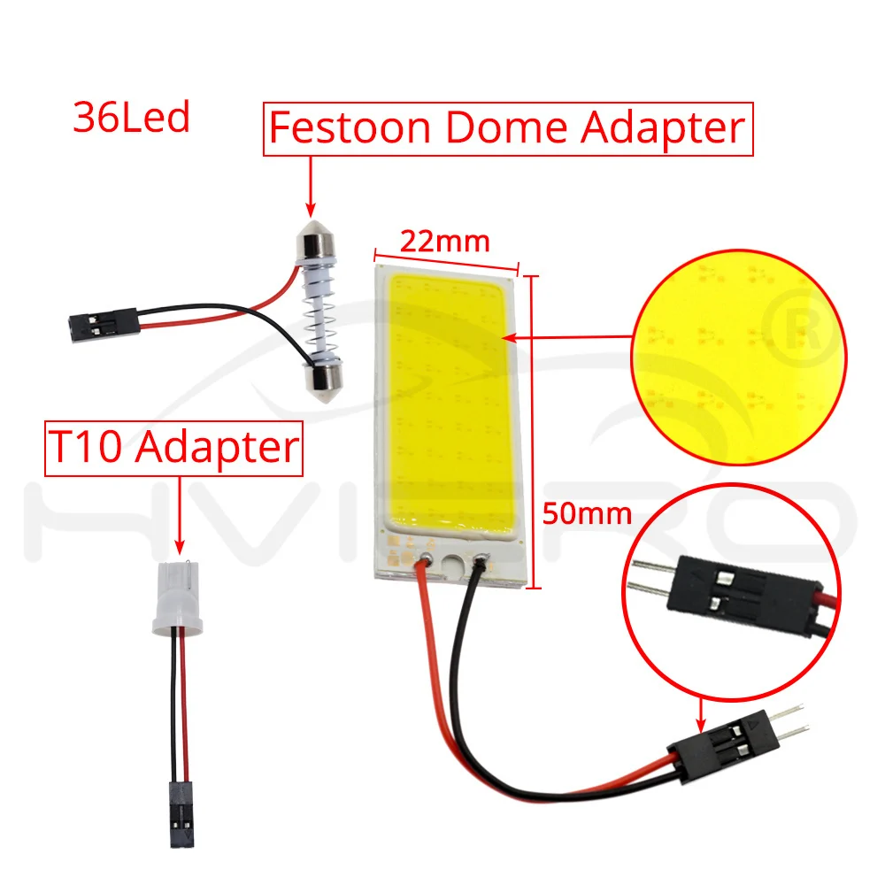 Hviero White T10 Cob 36Led Car Led w5w C5W C10w 194 Panel Lamps Auto Door Bulb Reading Lamp Backup Bulb Dome Festoon Light BA9S DC 12v