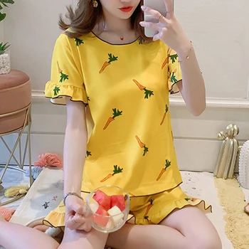 

Women Sleepwear 2020 New Arrivals Two Pieces Sweet Pajamas Cotton Summer Clothes For Women Fashion Clothes Cotton Set
