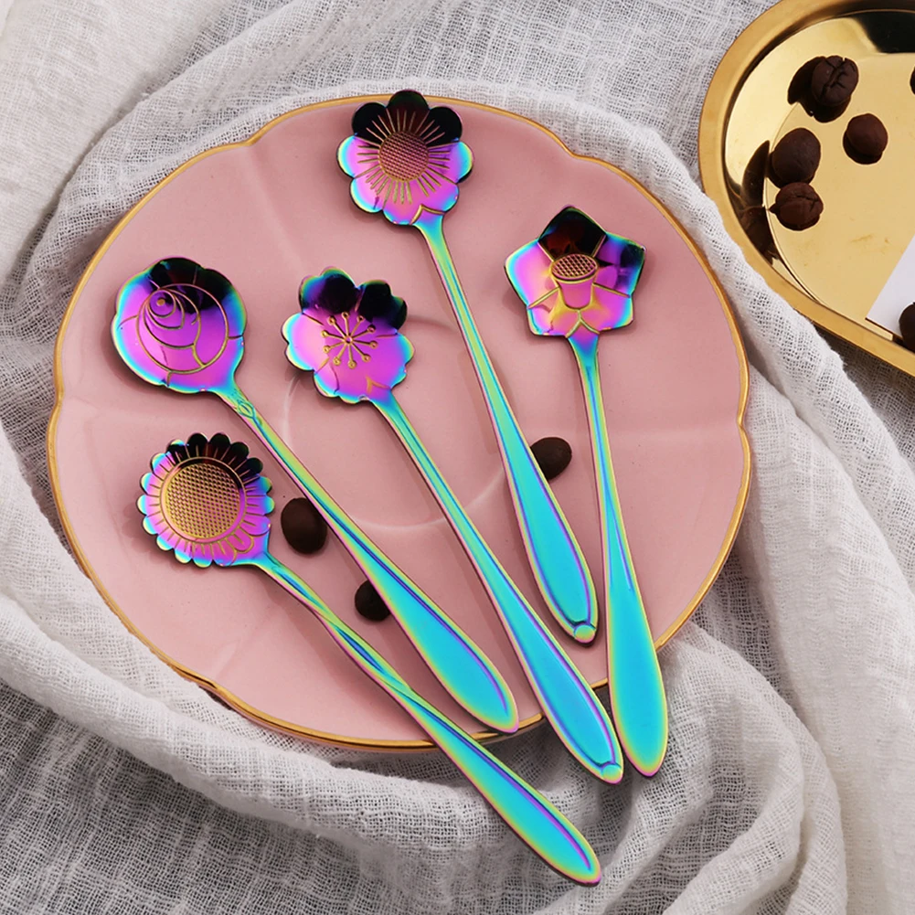 Набор ложки с цветами чайная ложка из нержавеющей стали красочная кофейная для