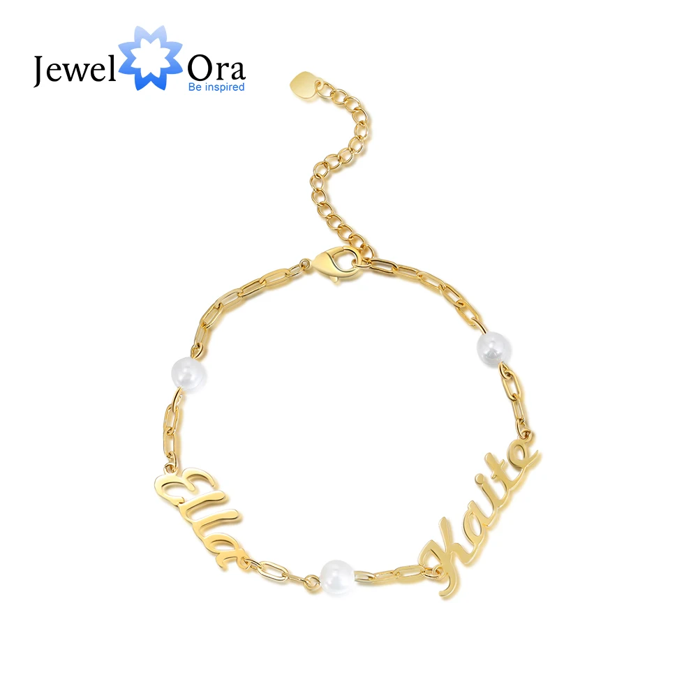 

Дизайнерские персонализированные браслеты JewelOra с 2 табличками с жемчугом именной буквой на заказ регулируемый браслет-цепочка подарок для влюбленных