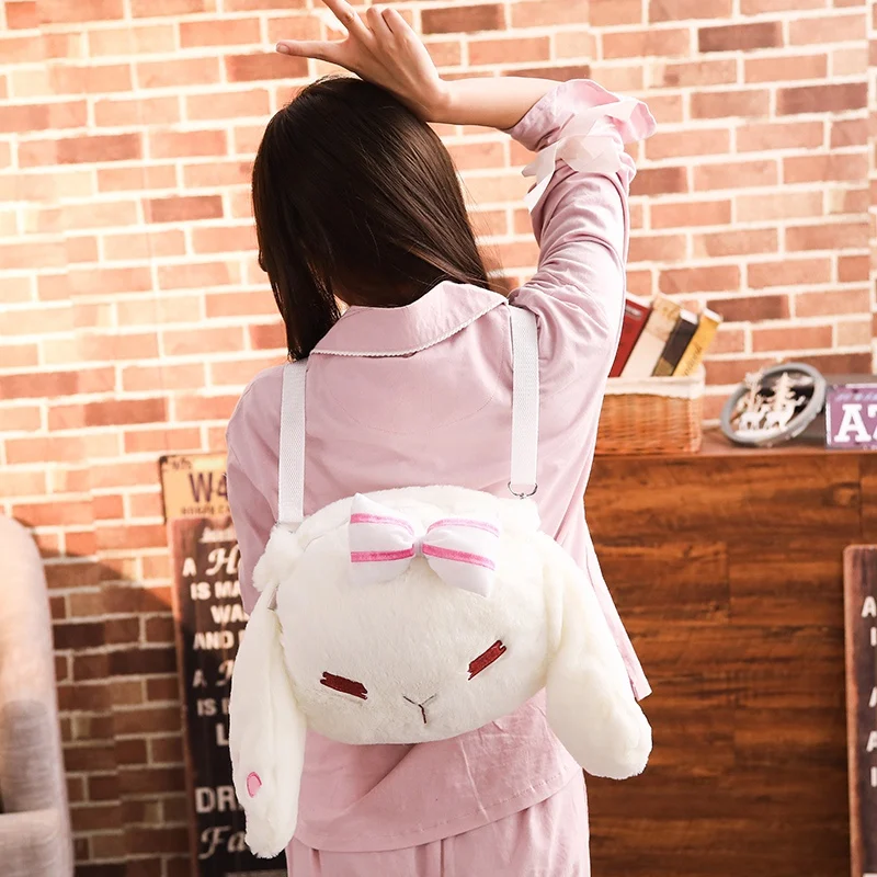 Kawaii пушистый кролик голова рюкзак для девочек лоппи Кролик сумка на плечо день рождения Рождество для девочек кукла игрушка детский подарок