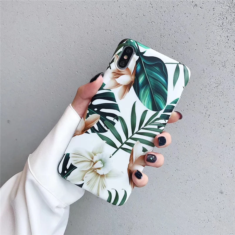 

Plant Leaf Flower Phone Case for IPhone 6 6s 7 8 Plus Matte TPU Shockproof Cell Phone Case for IPhone XS Max X XR XS Back Cover