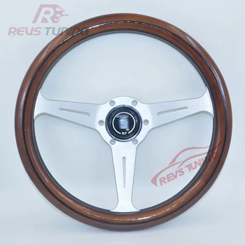 

350mm 14inches 14'' Universal ND Logo Racing Sport Race Wood Grain Wooden Steering Wheel For Car