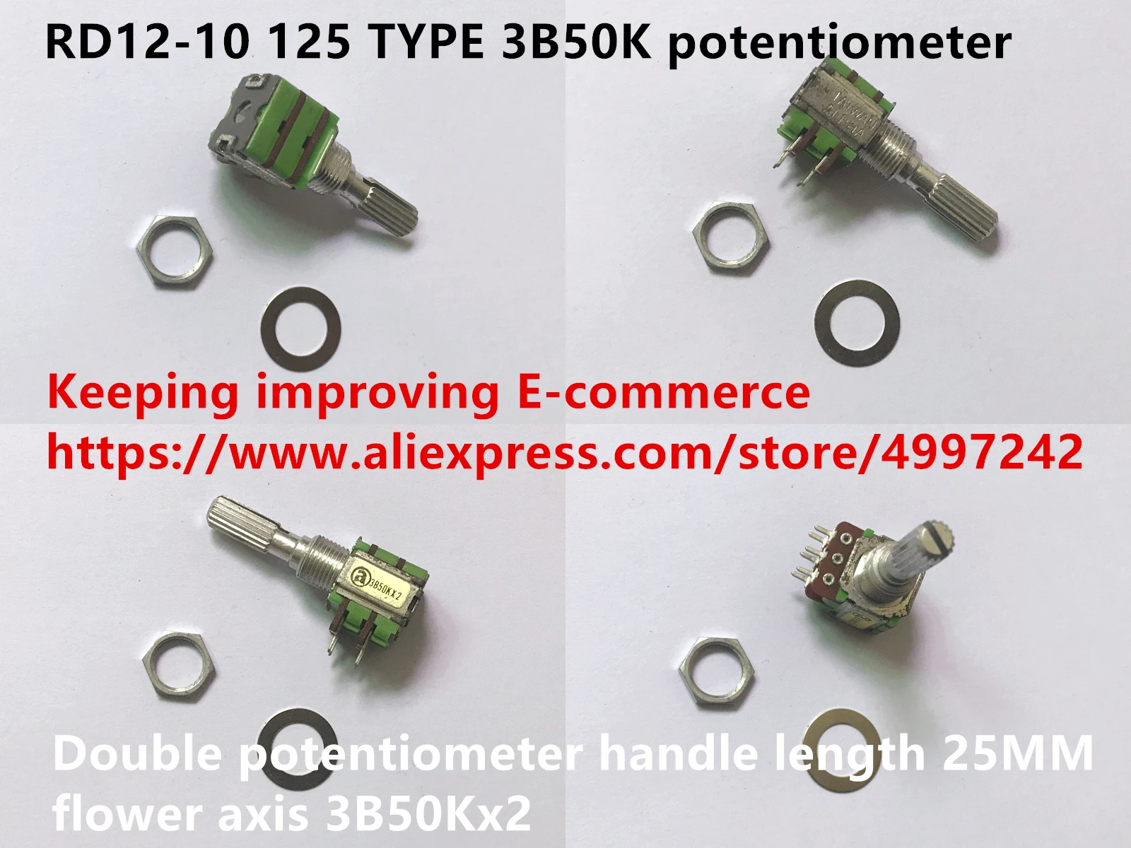 Original new 100% import RD12-10 125 TYPE 3B50K double potentiometer handle length 25MM flower axis 3B50Kx2 (SWITCH) | Обустройство