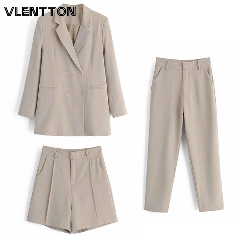 Женский винтажный офисный комплект из 2 предметов пиджак цвета хаки пальто и