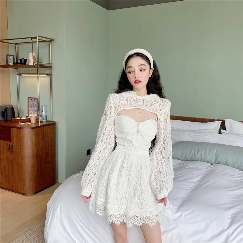 

Photo Shoot Design-Multi Way Lace Tube Top Jumpsuit Lace Cover-up Two-Piece Set