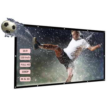 

60-150 Inch Portable Projector Screen HD 16:9 White Diagonal Video Projection Screen Foldable Wall Mounted Home White Dacron