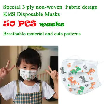 

50PCS Disposable Daily Care Face Mask Non-woven Industrial Children's Printed Activated Carbon Disposable Masks In Stock