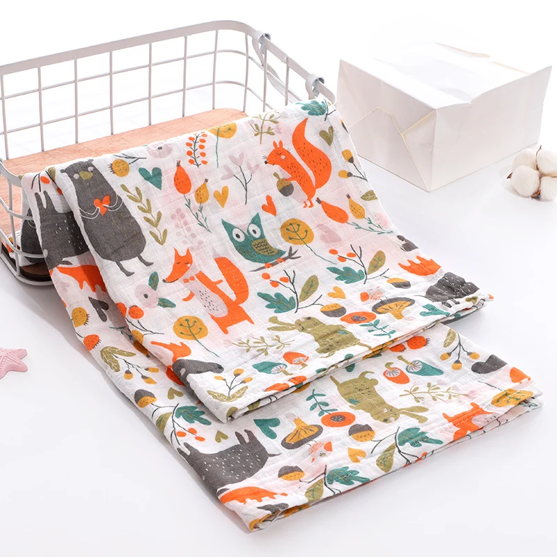 Suave 100% de muselina de algodón manta de bebé de dibujos animados de animales recién nacido mantas gasa para el baño toalla bebé muselina Swaddle Wrap cubierta de paseo