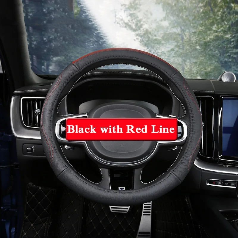 QCBXYYXH автомобильный Стайлинг рулевое покрытие для Volvo XC60- рулевое колесо Чехлы кожаный руль аксессуары для интерьера - Название цвета: black red line