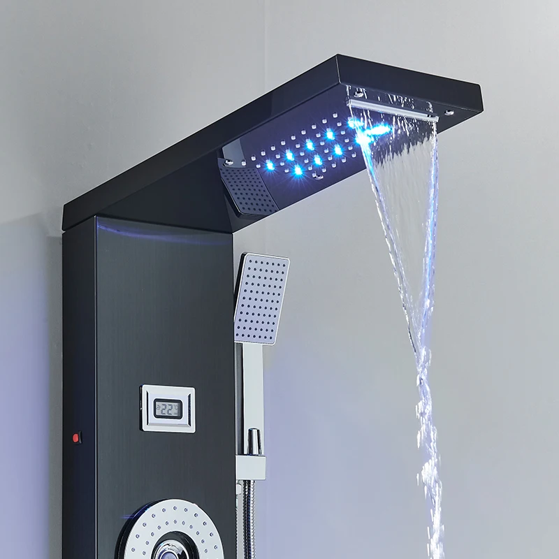 Description Picture 4 of itemBlack LED Rain/Waterfall Head Shower Panel Digital Screen Massage Jets Waterfall Bath Tub Spout Bathroom Shower Column System