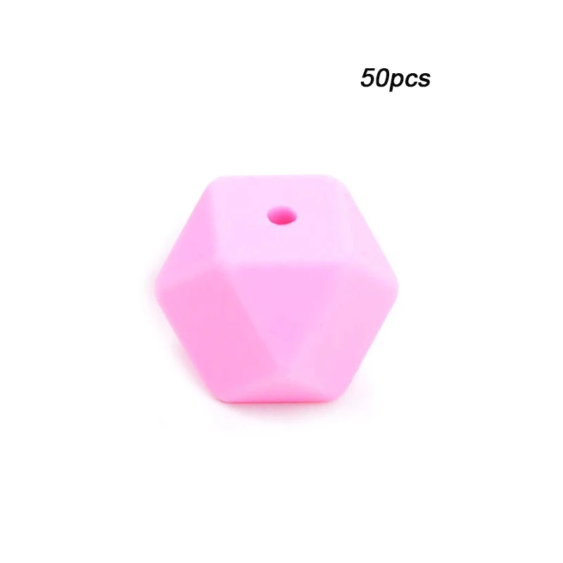 Pink LOFCA 50 шт. Пищевая силиконовая бусина мини шестиугольник зубной прорезыватель для малышей Прорезыватель зубов игрушки Бусы, не содержат Бисфенол А Соска-Подвеска для DIY - Цвет: Pink