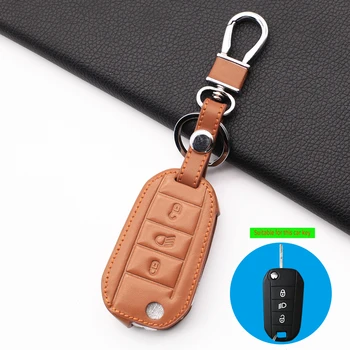 

100% Leather car key case cover for Peugeot 3008 308 508 408 2008 RCZ CHAVE for Citroen C4L C5 C3 CACTUS C6 C8 Xsara Picass