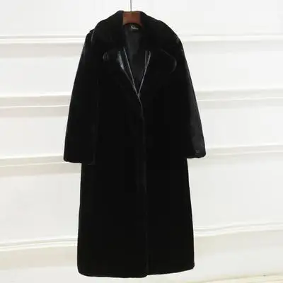 Осенне-зимняя женская куртка из искусственного меха норки, женская Свободная куртка, толстая теплая верхняя одежда больших размеров, пальто, роскошные первоклассные длинные шубы - Цвет: black