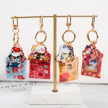 

Japanese Style Lucky Cat Amulet KeyChains Bless With Safeness Key Chains Cute Omamori Pendant Lucky Charm Keyrings Drop Shipping