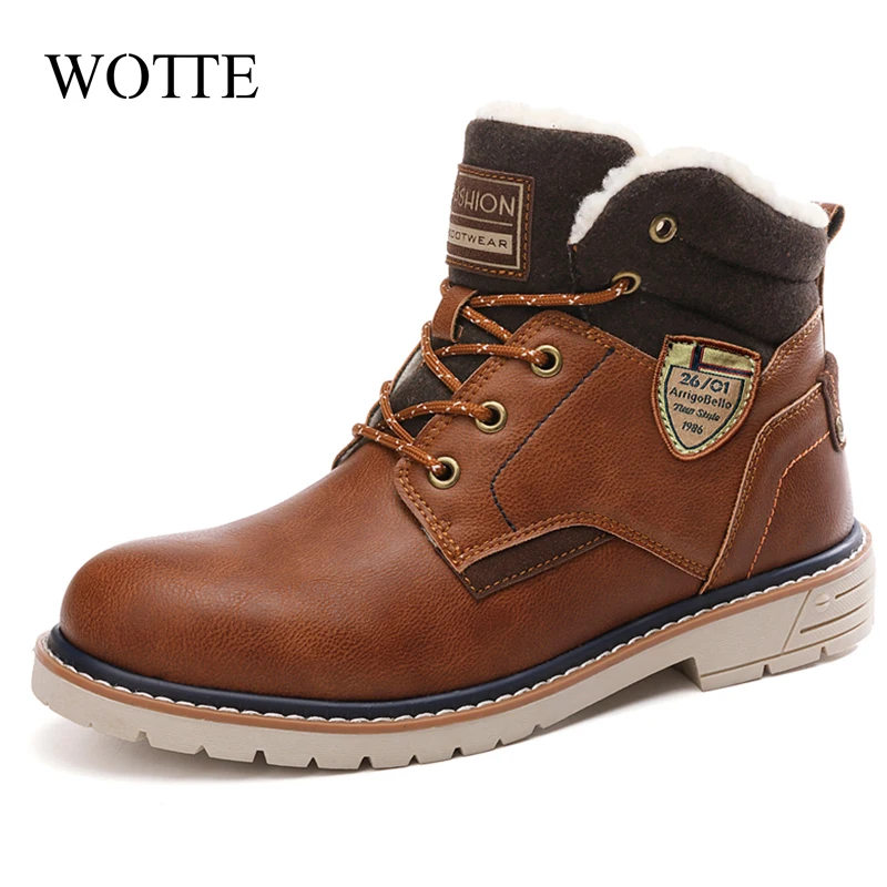 

Winter Boots Men Leather Ankle Boots Martens Warm Plush Snow Boots Men Outdoor Safety Work Boots Chaussure Homme 39-45