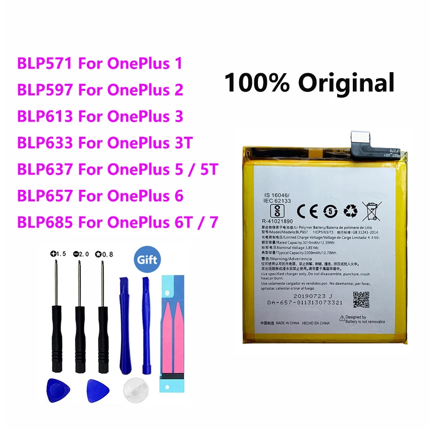 Original Battery For OnePlus 7 6T 6 5 5T 3 3T 2 1 1+ BLP571 BLP597 BLP613 BLP633 BLP637 BLP657 BLP685 Cell Phone Batteries | Мобильные