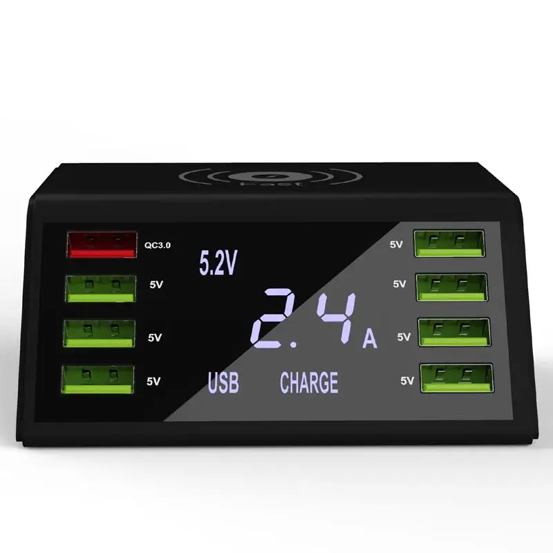 8-Port USB Mobile Phone Smart Charger Digital Display Built-in IC Chip Voltage Auto-correction US EU UK Version