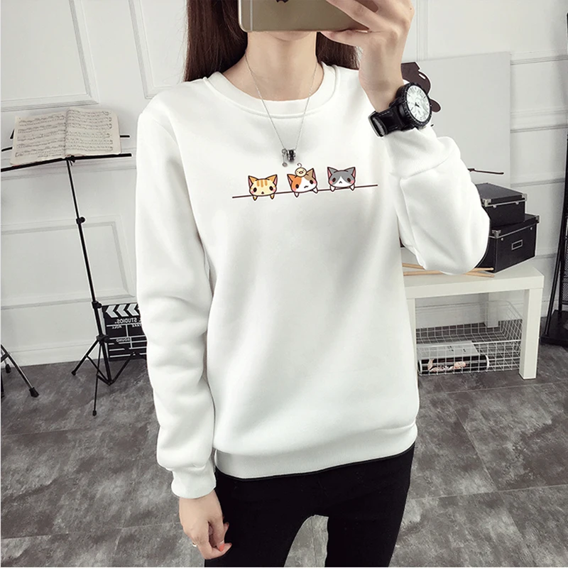 Модные худи и свитшоты для женщин, новинка, свободная толстовка с принтом Kawaii, плюс бархат, для женщин, s, для женщин, плюс размер, 5XL