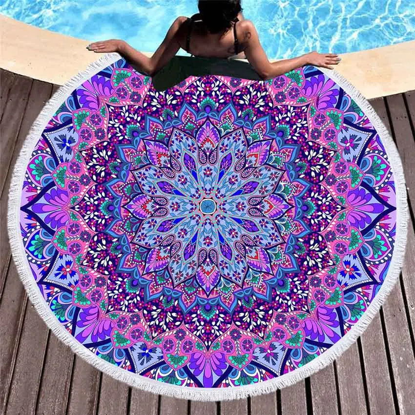 

Bohemian Round Beach Towel Colorful Geometric Tassel Tapestry Microfiber Yoga Mat Boho Toalla Blanket 150cm Shower Bath Towels