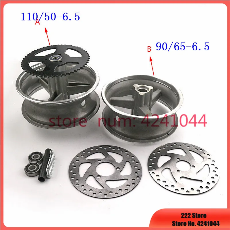 90/65-6.5 front or 110/50-6.5 rear Aluminum Wheel hub Sprocket Brake disc Axle bearing fits 49cc Mini Dirt Bike e Scooter Moto wheel hub spacers kit