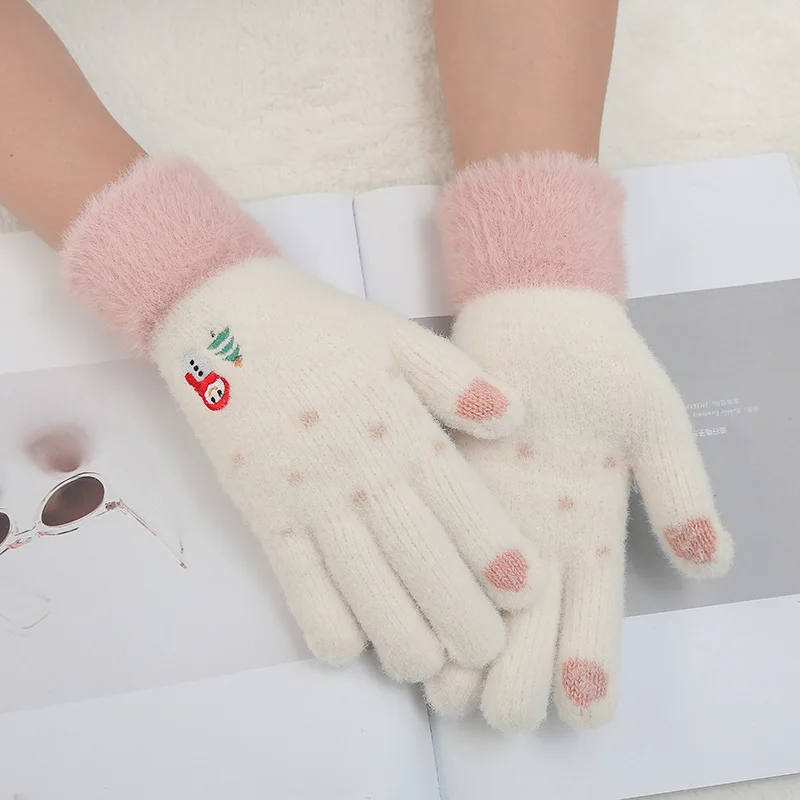 

Warm Winter Full Finger Thick Knitted Gloves Mittens Women Cute Snowman Touchable Screen Guantes Handschoenen Gloves For Women