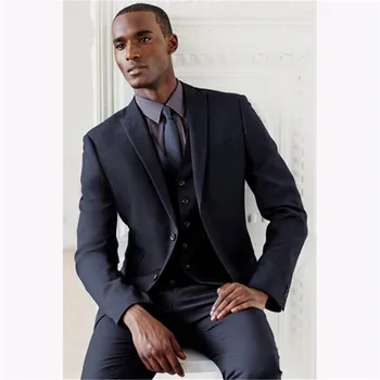 

New Classic Men’s Suit Smolking Noivo Terno Slim Fit Easculino Evening Suits For Men Navy Blue Stripe Double Breasted Blazer Tux