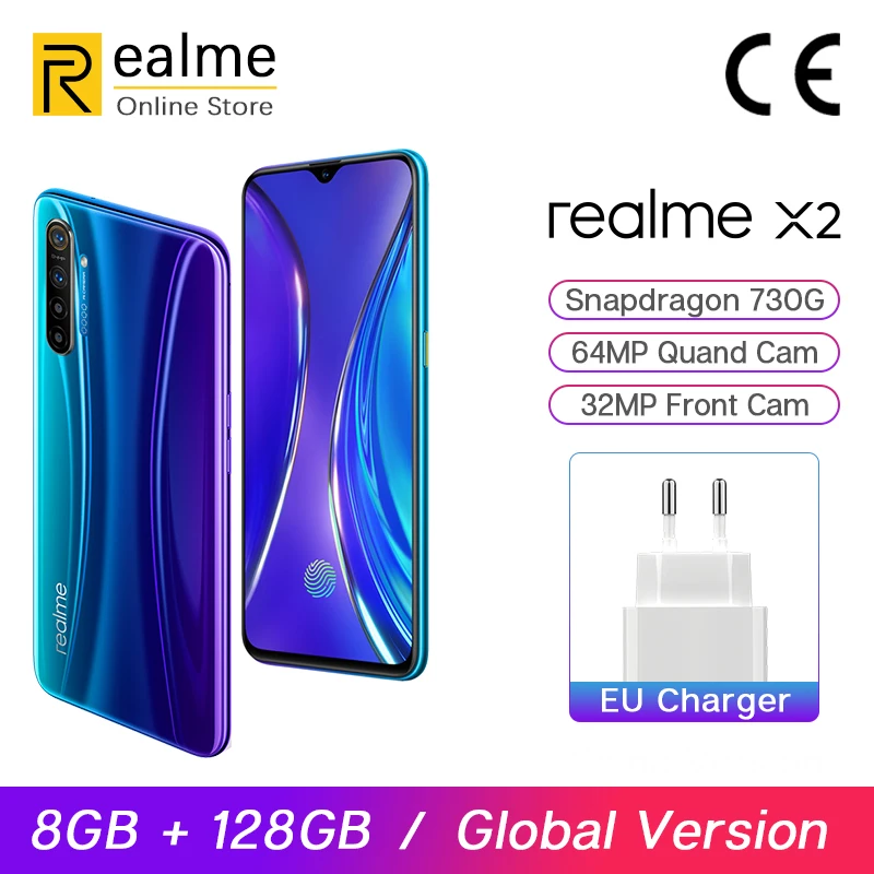 Смартфон Realme X2 X 2 8 ГБ 128 Snapdragon 730G телефон Восьмиядерный 64 мп 4 камеры 6 дюйма NFC 30 Вт